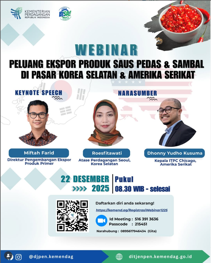 webinar “Peluang Ekspor Produk Saus Pedas & Sambal ke Korea Selatan & Amerika Serikat”